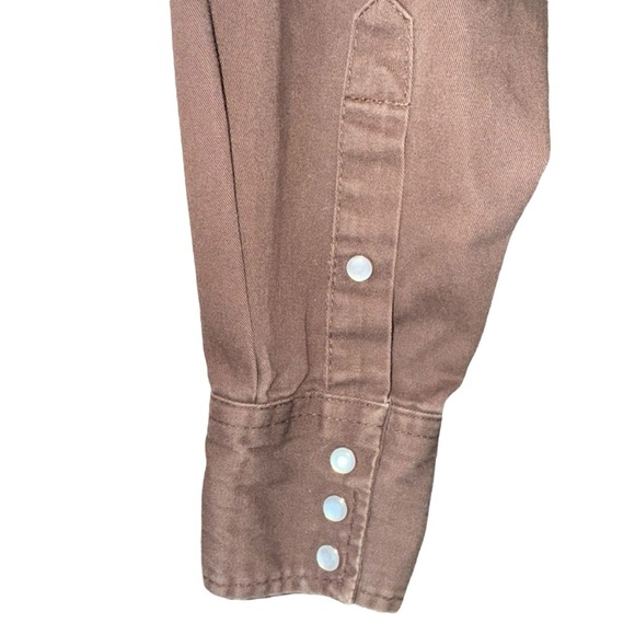 Gibson Men's Western Cowboy Denim Shirt Sz Med Brown/Tan All Cotton Pearl Snaps - Picture 4 of 8